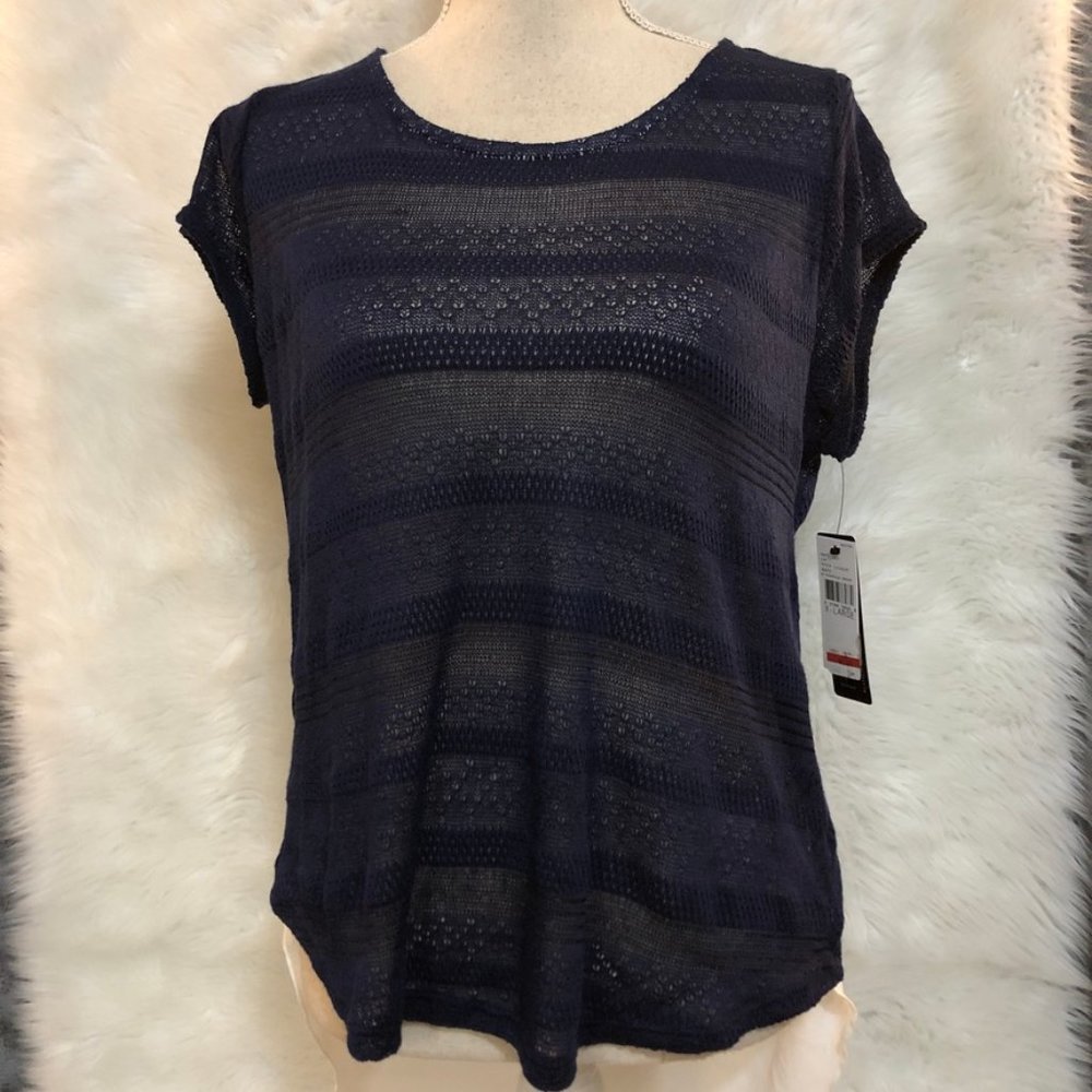BCX Women's Navy Short Sleeve Knit Top XL NWT